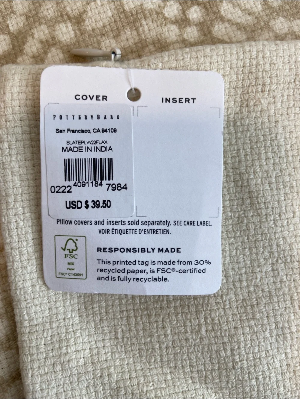 Pottery Barn pillow sham